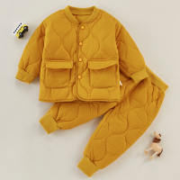 Toddler Boy Casual Solid Color Shawl Collar Puffer Jacket & Pants  Yellow