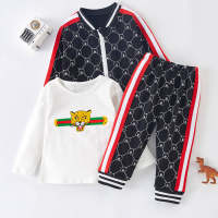 Toddler Boy Tiger Pattern T-shirt & Lattice Print Coat & Pants - Hibobi