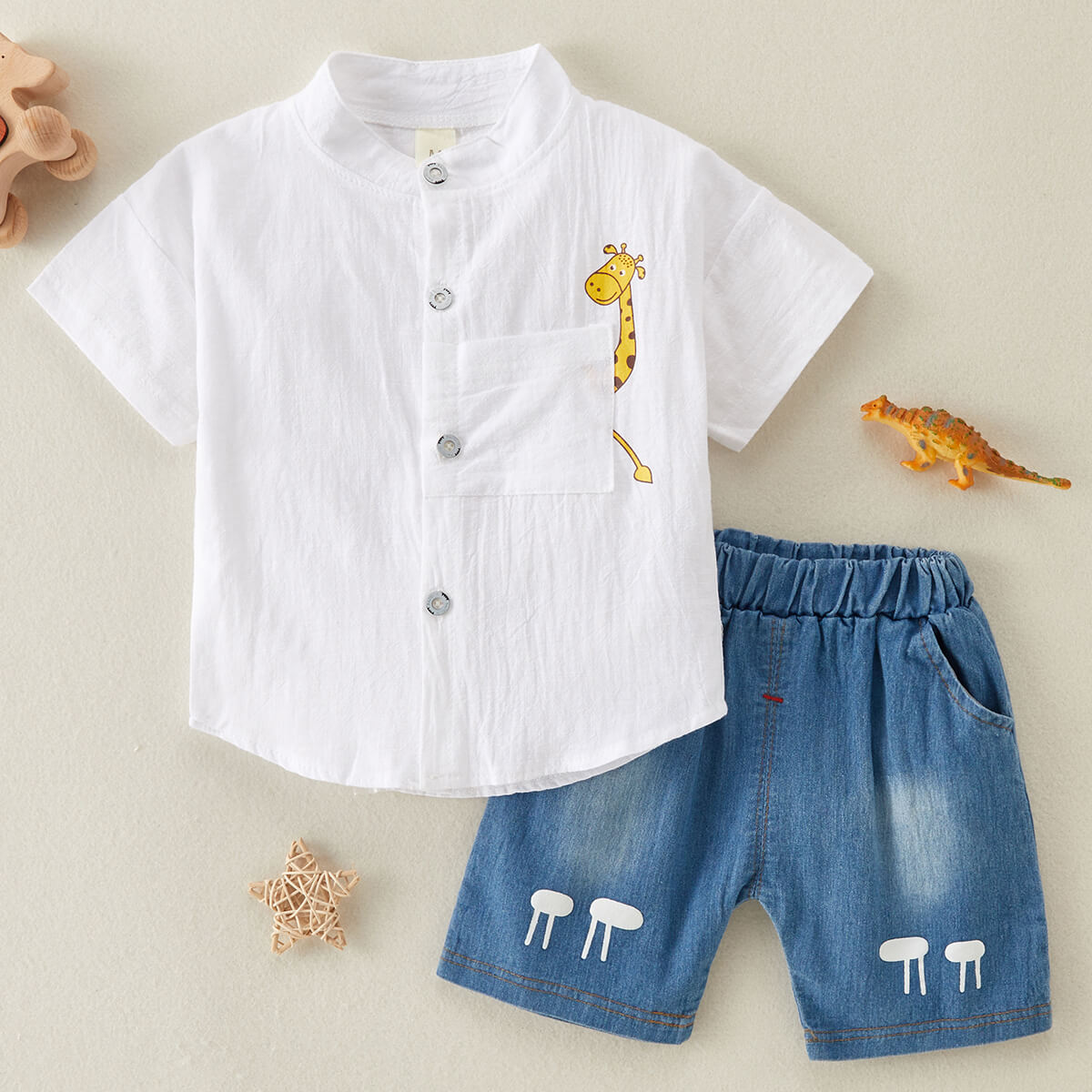 Details about   2-piece Deer Pattern Shirt & Short Jeans for Toddler Boy No Shoes 