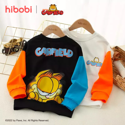 Kids Garfield And Letter Print Colour Block Pullover Sweatshirt