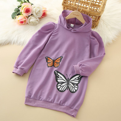 Kids Girls Butterfly Print Gigot Sleeve Sweatshirt Dress