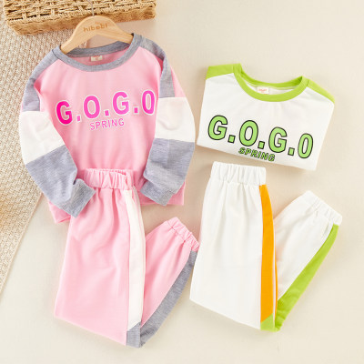 Camiseta y pantalón de color bloque con estampado de letras para niños y niñas