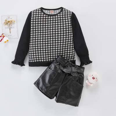 Toddler Girl Houndstooth Top & Leather Shorts