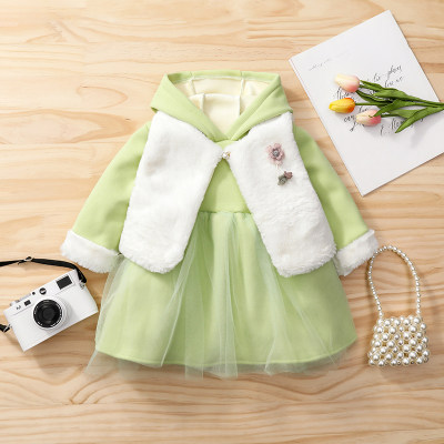 Toddler Girls Tulle Press Sweet Suit Dress&Vest Top