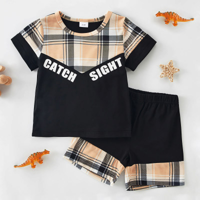 Toddler Boy Plaid Letter Print Casual Sport Style Suit