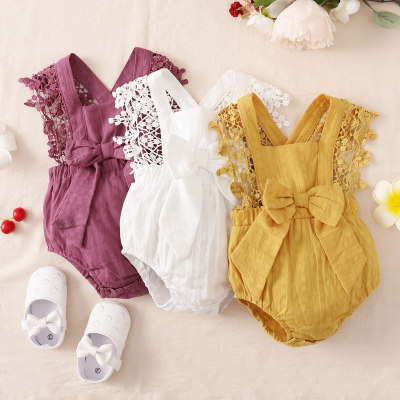 hibobi Baby Girl Vintage Lace Short Triangle Solid Colour Jumpsuit