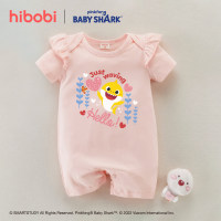 Hibobi × Babyshark جمبسوت قطني بأكمام قصيرة مكشكش مطبوع برسومات كرتونية للفتيات الصغيرات - Hibobi