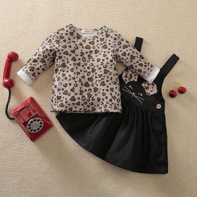 hibobi Toddler Girl Leopard Print Top & Animal Pattern Skirt