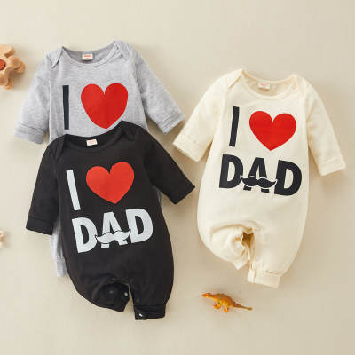 Baby Solid Letter Cartoon Print Long Sleeve Cotton Jumpsuit