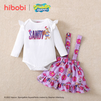 hibobi× Bob Esponja Bodysuit Bebê Menina Suspensórios Saia Duas Peças