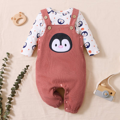 Hibobi bebê menina bonito estampa de pinguim top bib calças de duas peças