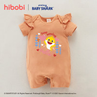 Hibobi × Babyshark جمبسوت قطني بأكمام قصيرة مكشكش مطبوع برسومات كرتونية للفتيات الصغيرات - Hibobi