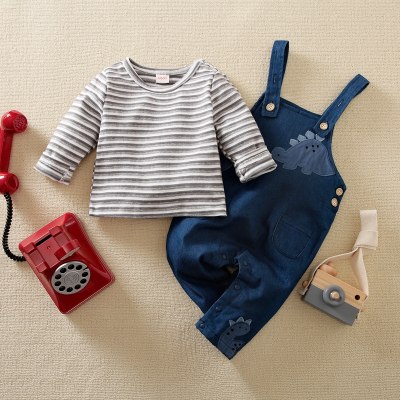 [Yuya Selected] Haut à rayures et pantalon à bretelles pour bébé garçon Hibobi