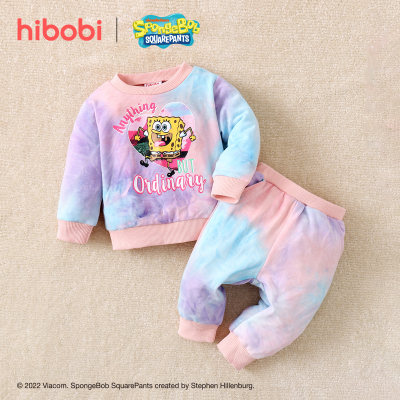 hibobi×Spongebob Baby Girl Print Tie dye Sweatshirt Set