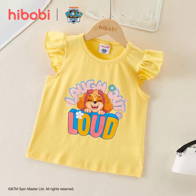 Hibobi x PAW Patrol - Camiseta bonita con mangas voladoras de dibujos animados y cuello redondo para niña pequeña