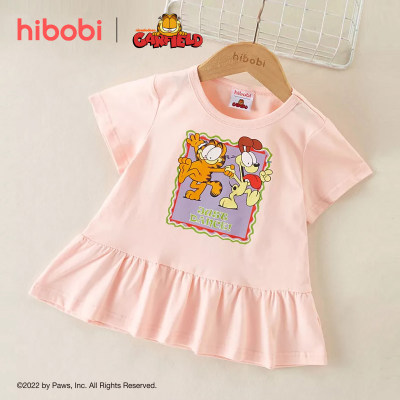 hibobi x Garfield Toddler Girl Sweet Cartoon Letter Print Ruffle Hem T-shirt