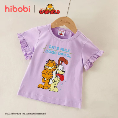 hibobi x Garfield Toddler Girl Sweet Cute Cartoon Print Ruffle Short Sleeve T-shirt
