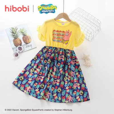 hibobi x Bob Esponja Niño niña dulce dibujos animados estampado multicolor lindo vestido