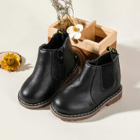Toddler Girl Causal Waterproof Ankle Zipper PU Leather Boots  Black