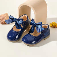 Bow Design leather shoes For Girls  Deep Blue