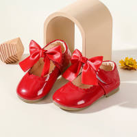 Bow Design leather shoes For Girls  Red