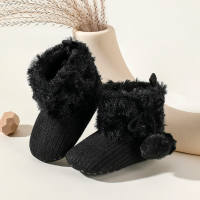 Velcro Design Fleece-lined Soft Cotton Fabric Baby Shoes  Black