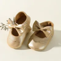 Baby Solid Color Baby Boeknot Decor Shoes  Gold