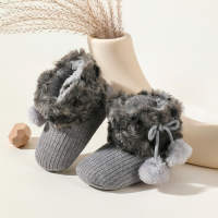 Velcro Design Fleece-lined Soft Cotton Fabric Baby Shoes  Gray