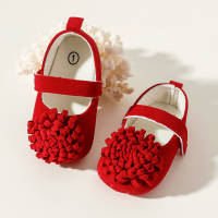 Baby Girl 3D Flower Decor Velcro Strap Shoes  Red