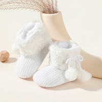 Velcro Design Fleece-lined Soft Cotton Fabric Baby Shoes  White