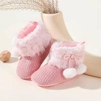 Velcro Design Fleece-lined Soft Cotton Fabric Baby Shoes  Pink