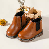 Toddler Girl Causal Waterproof Ankle Zipper PU Leather Boots  Brown