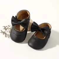 Baby Solid Color Baby Boeknot Decor Shoes  Black
