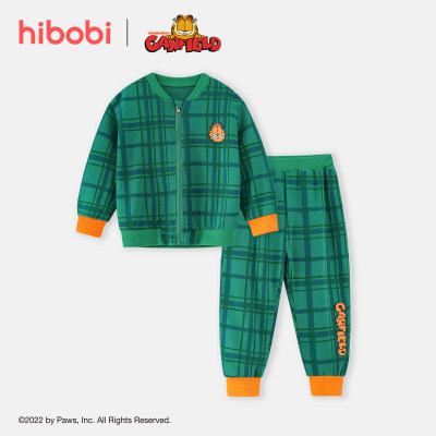 hibobi x Garfield Toddler Boys Plaid Casual Cartoon Cat Top & Pants Suit