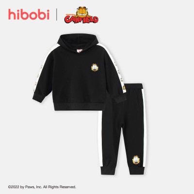 hibobi x Garfield Toddler Boys Coton Casual Cartoon Chat Contraste Couleur Haut et Pantalon Costume