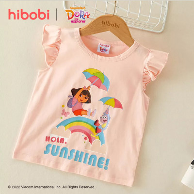 hibobi x Dora Toddler Girl Sweet Cute Printing Fly Sleeves T-shirt