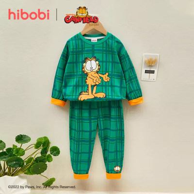 hibobi x Garfield Toddler Boy Cotton Cartoon Animal Plaid Cat Top &amp; Pants Suit