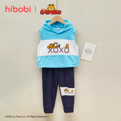 hibobi x Garfield طفل الفتيان القطن لطيف الكرتون القط التباين اللون الأعلى والسراويل البدلة