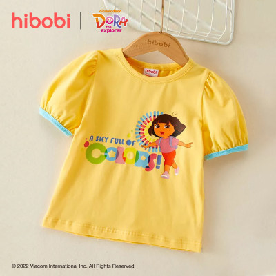 hibobi x Dora T-shirt con maniche a sbuffo con stampa dolce e carina per bambine