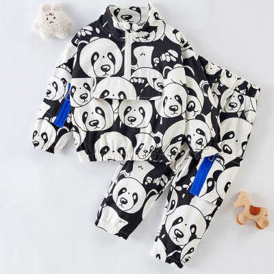 Abrigo y pantalones de manga larga con estampado de panda para niño pequeño