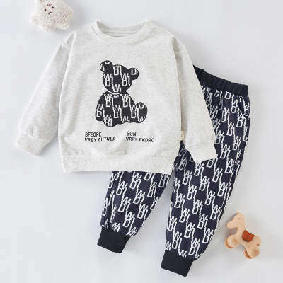 Toddler Boy Bear Pattern Sweater & Letter Print Pants
