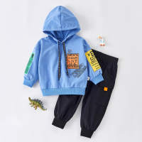 2-piece Letter Hoodie and Pants Set(No Shoes)  Blue