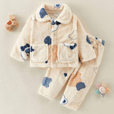 Conjuntos de pijamas de 2 peças com design de desenho animado de inverno para menino