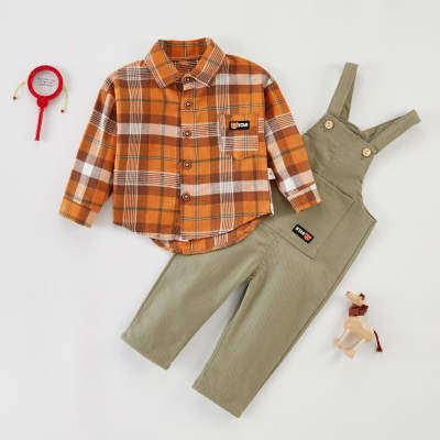 2-piece Plaid Shirt & Solid Dungarees for Toddler Boy