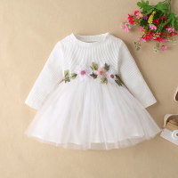 Baby Girl Floral Pattern Mesh Dress  White