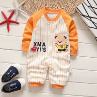 Baby Cute Stripes Letter Bear Printed  Long-sleeved long-leg romper  Orange