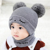 2-piece Cute Hat Bibs Beanies Hats Cotton Baby Bibs  Grey