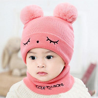 2-piece Cute Hat Bibs Beanies Hats Cotton Baby Bibs  Pink
