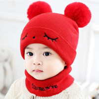 2-piece Cute Hat Bibs Beanies Hats Cotton Baby Bibs  Red