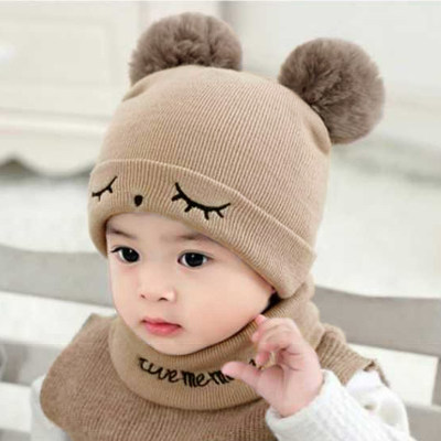 2-piece Cute Hat Bibs Beanies Hats Cotton Baby Bibs